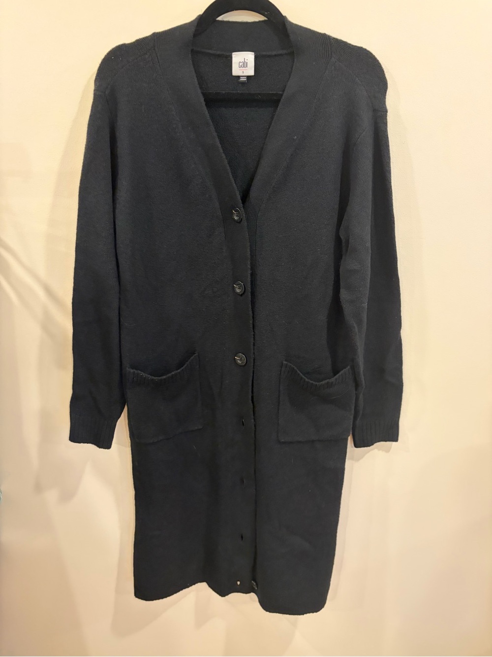 Cabi Long Black Button-Front Cardigan Sweater Size S Style#4472